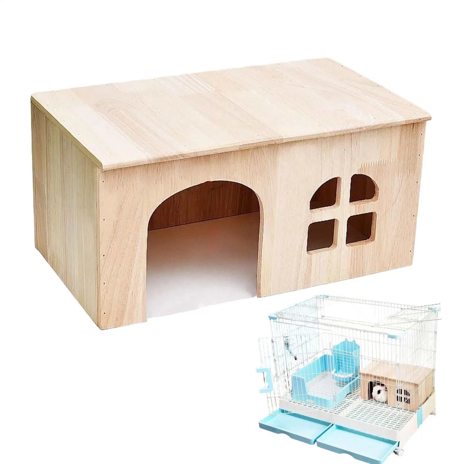 Gerbil House Wooden Habitat With Window Door Ventilated Small Animal House For Hamster Gerbil Chinchilla Hedgehog Ferret Resting