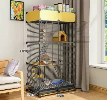Cute Metal Pet House with Ladder, Small Animal Cage for Hamster Rat Squirrel Mouse, Playground with Ventilation，Hamster House