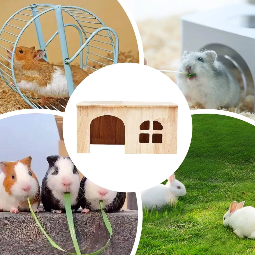 Gerbil House Wooden Habitat With Window Door Ventilated Small Animal House For Hamster Gerbil Chinchilla Hedgehog Ferret Resting
