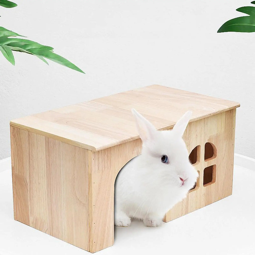 Gerbil House Wooden Habitat With Window Door Ventilated Small Animal House For Hamster Gerbil Chinchilla Hedgehog Ferret Resting