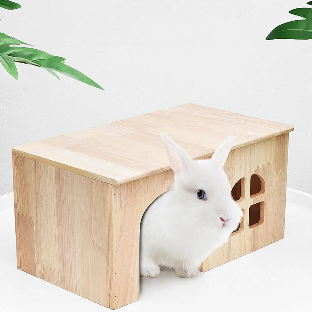 Gerbil House Wooden Habitat With Window Door Ventilated Small Animal House For Hamster Gerbil Chinchilla Hedgehog Ferret Resting