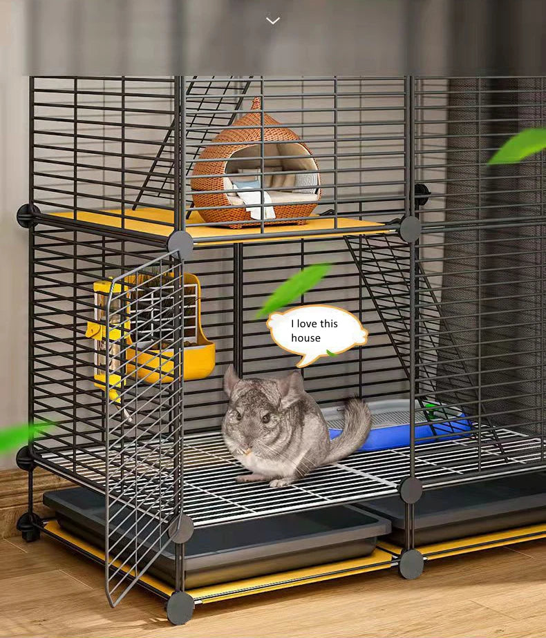 Cute Metal Pet House with Ladder, Small Animal Cage for Hamster Rat Squirrel Mouse, Playground with Ventilation，Hamster House