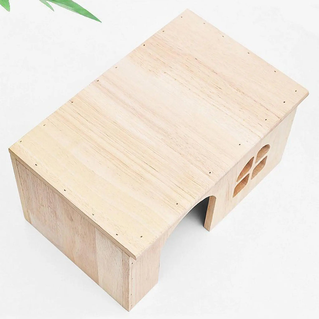 Gerbil House Wooden Habitat With Window Door Ventilated Small Animal House For Hamster Gerbil Chinchilla Hedgehog Ferret Resting