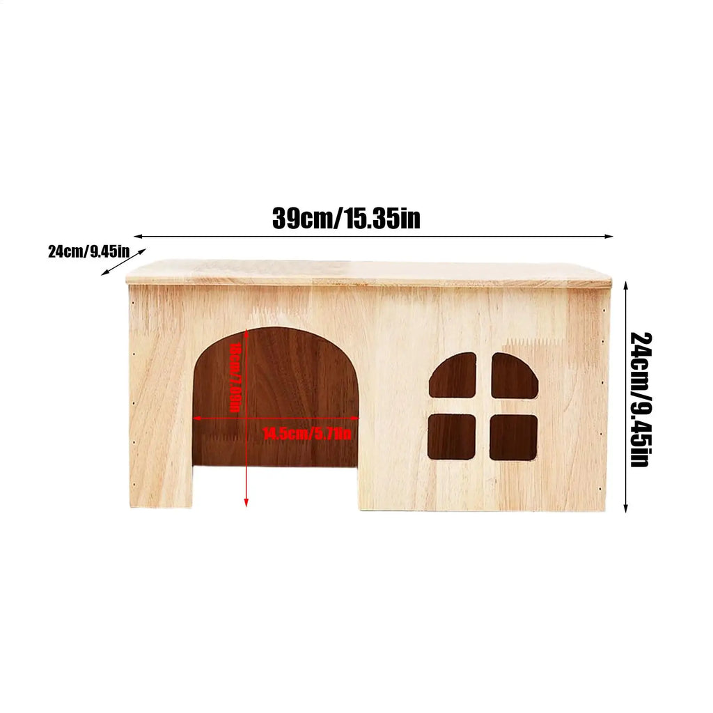 Gerbil House Wooden Habitat With Window Door Ventilated Small Animal House For Hamster Gerbil Chinchilla Hedgehog Ferret Resting