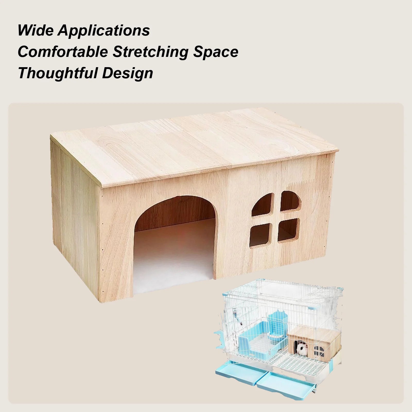 Gerbil House Wooden Habitat With Window Door Ventilated Small Animal House For Hamster Gerbil Chinchilla Hedgehog Ferret Resting
