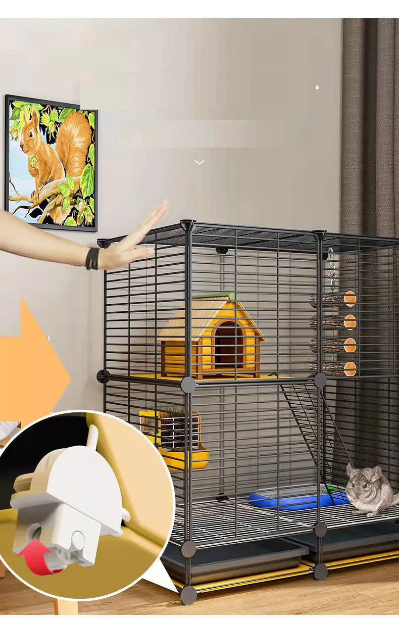 Cute Metal Pet House with Ladder, Small Animal Cage for Hamster Rat Squirrel Mouse, Playground with Ventilation，Hamster House